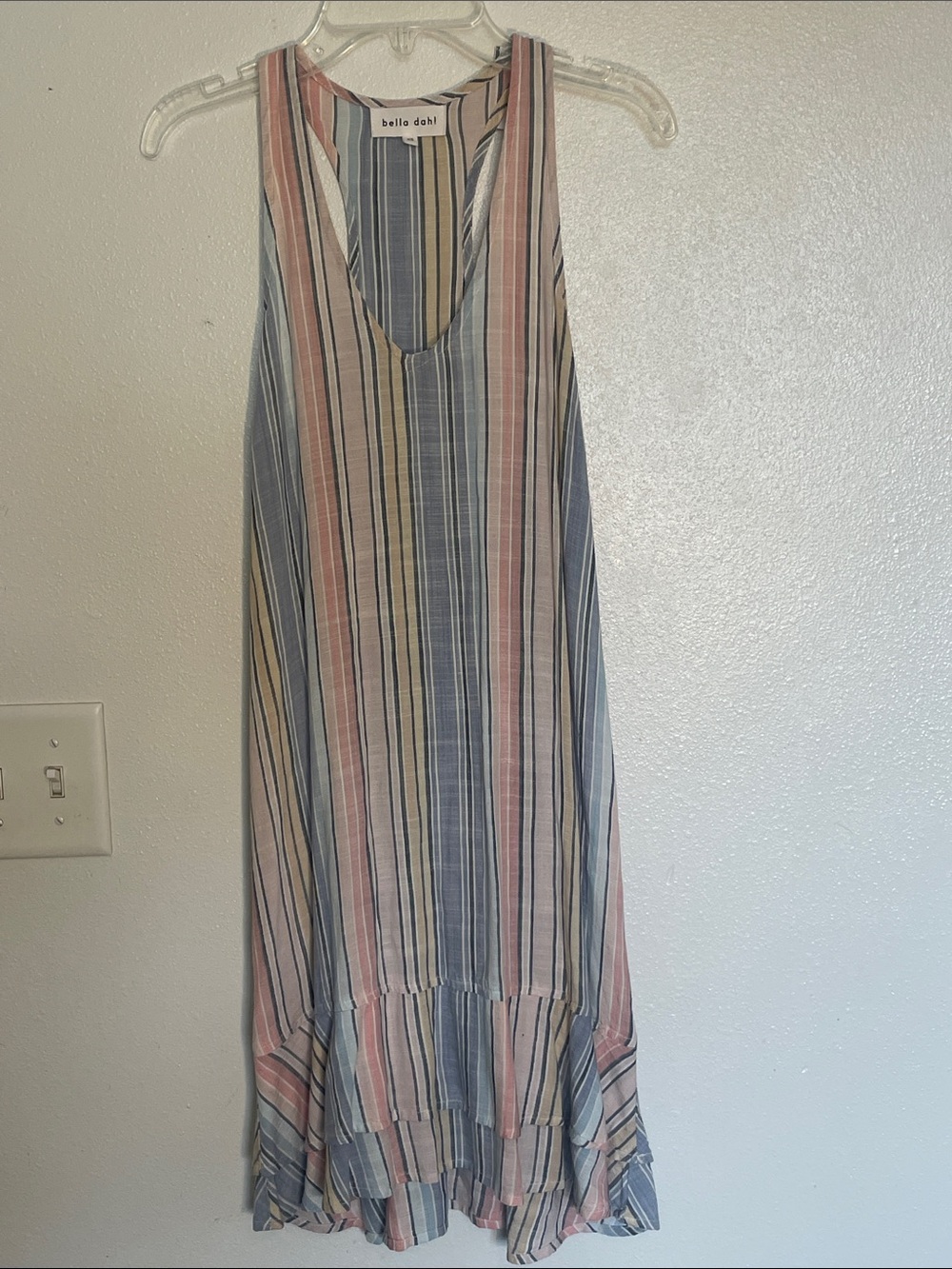 Bella Dahl Vertical Striped Maxi Dress in Blue, Pink & Cream